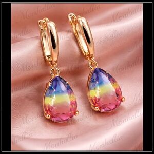 New Gold Color Changing Tourmaline Pear Drop Earrings